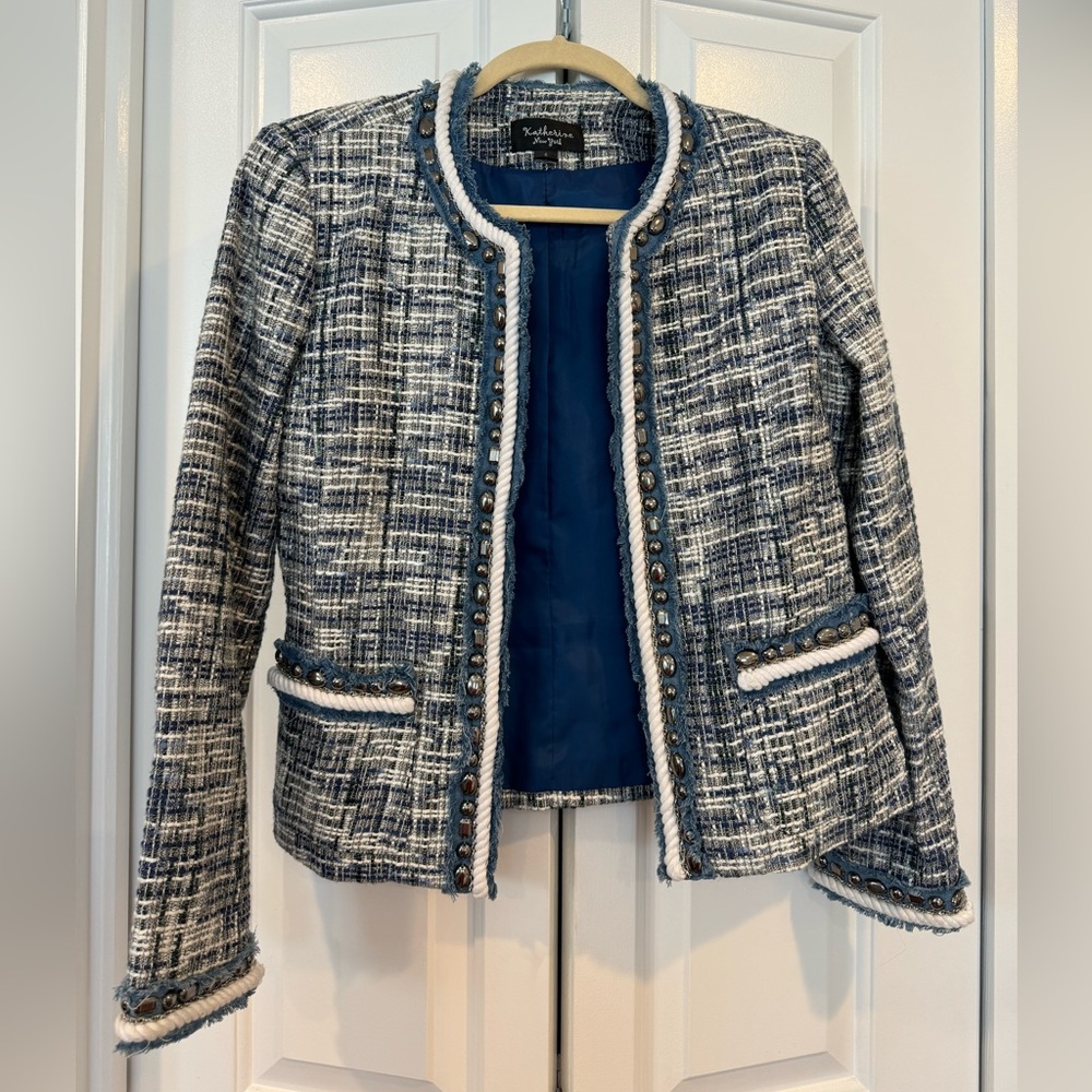 Katherine Blue studded blue and white blazer